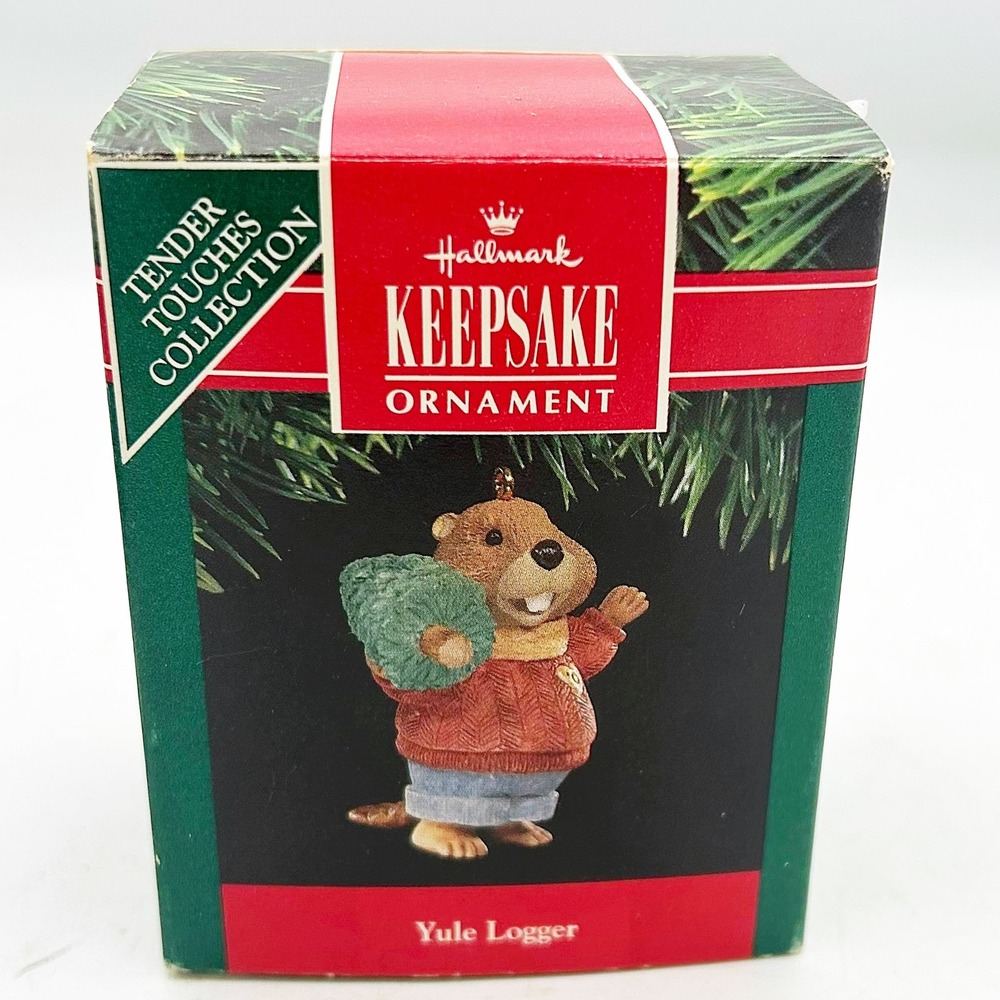 Yule Logger Hallmark Ornament 1991 Beaver with Tree - Picture 3 of 7